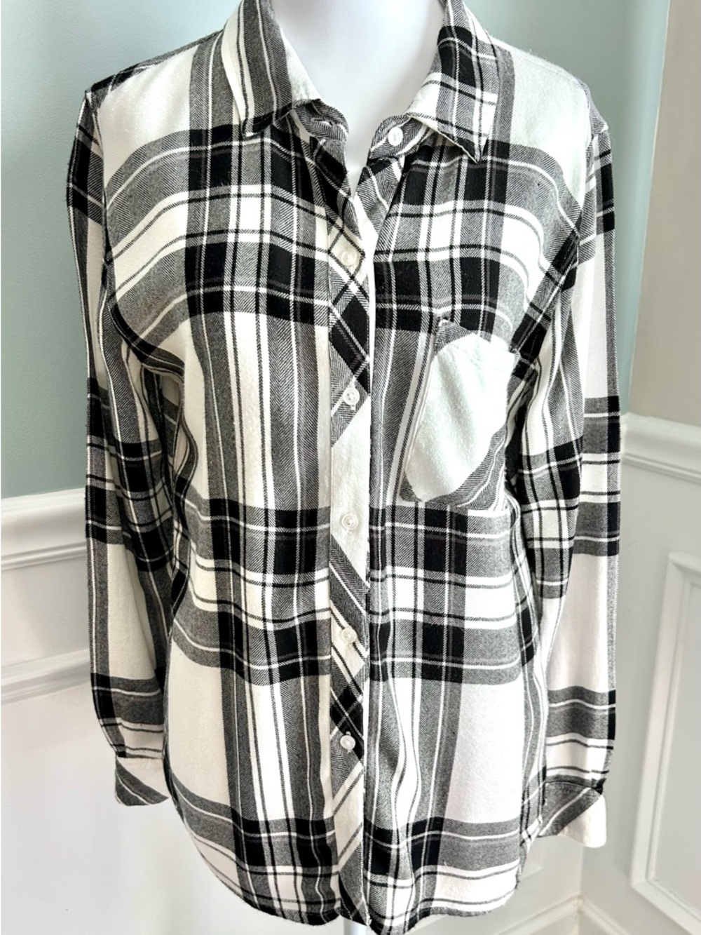 Rails Women’s Black and White Plaid Flannel Button-Down Shirt Originally $188